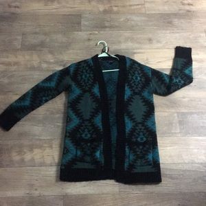 Forever 21 Teal and Black Tribal Print Cardigan